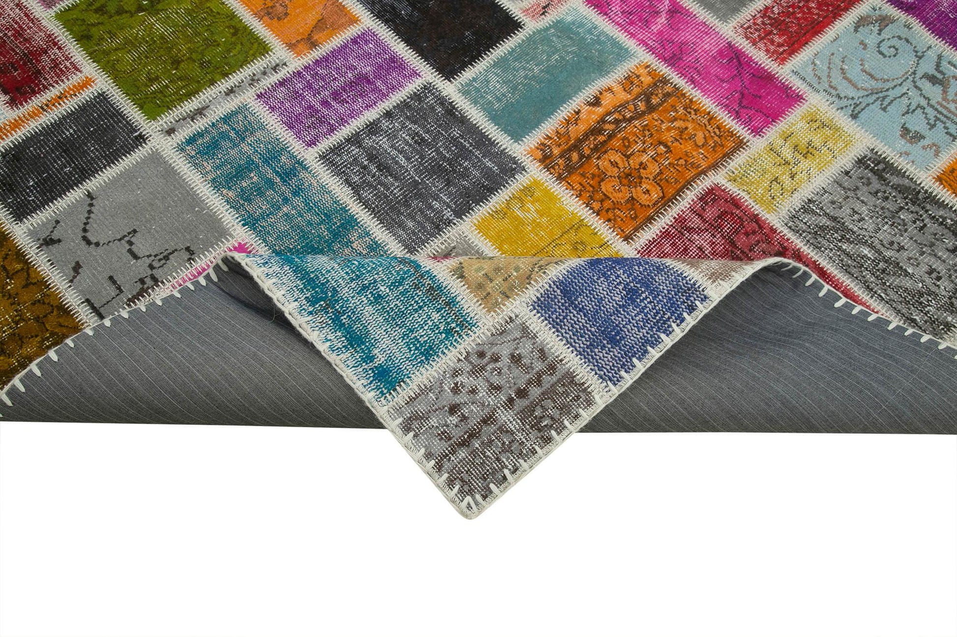 Kırk Yama Gri Patchwork Pamuk Yün El Dokuma Halısı 209x298 Agacan