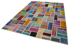 Kırk Yama Gri Patchwork Pamuk Yün El Dokuma Halısı 210x297 Agacan