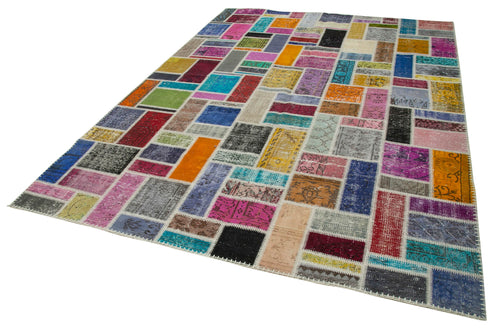 Kırk Yama Gri Patchwork Pamuk Yün El Dokuma Halısı 210x297 Agacan