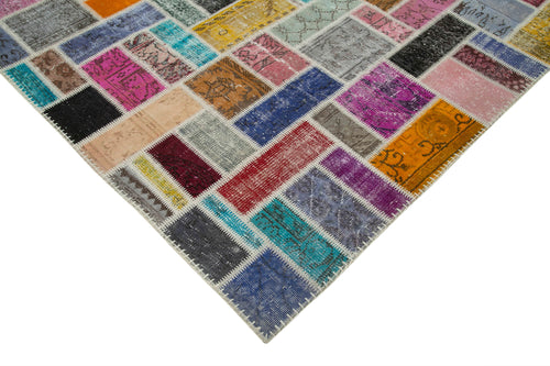 Kırk Yama Gri Patchwork Pamuk Yün El Dokuma Halısı 210x297 Agacan