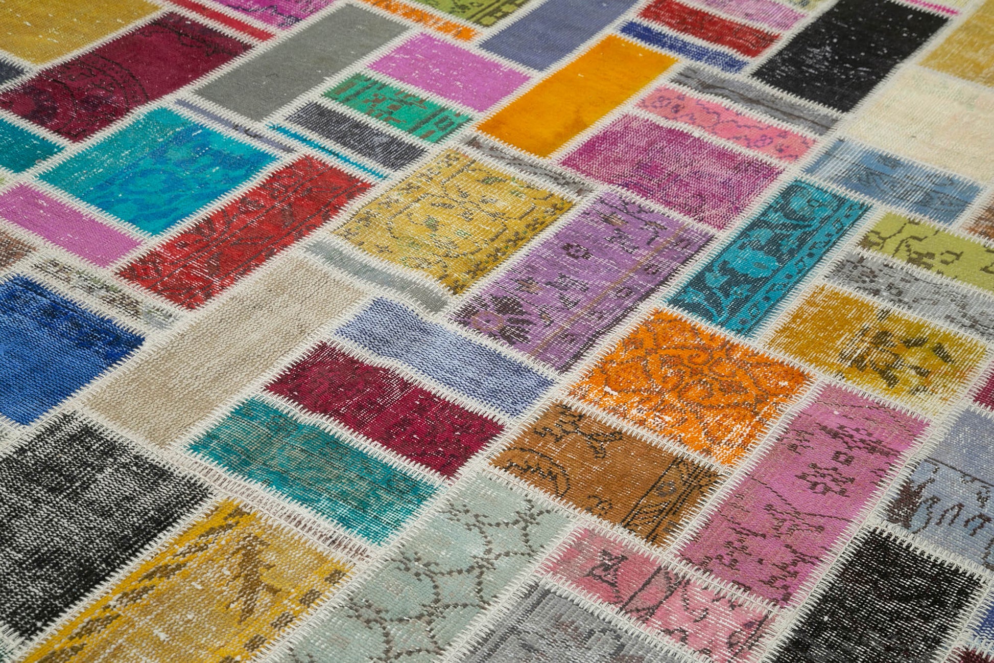 Kırk Yama Gri Patchwork Pamuk Yün El Dokuma Halısı 210x297 Agacan