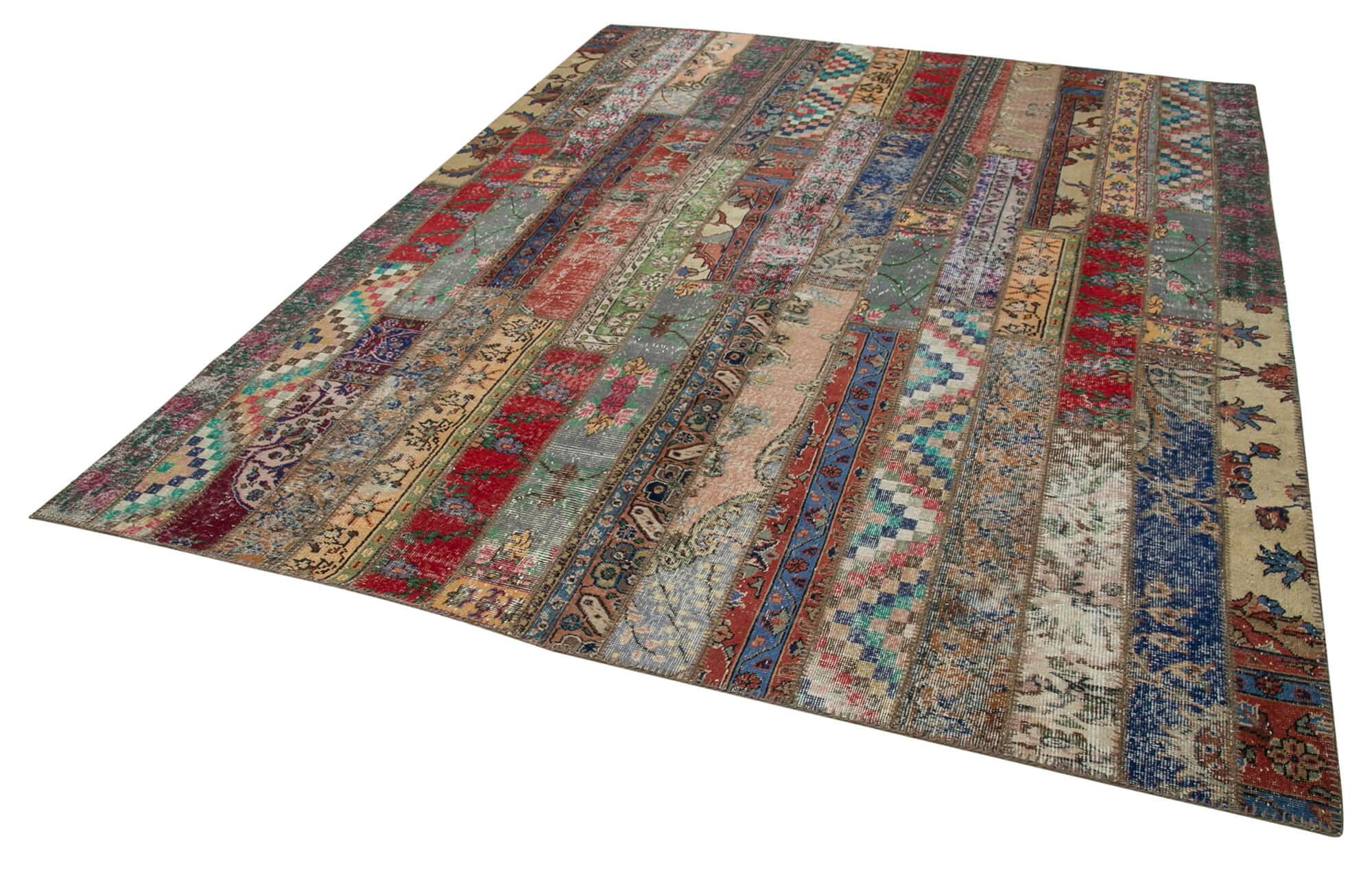 Kırk Yama Gri Patchwork Pamuk Yün El Dokuma Halısı 243x308 Agacan