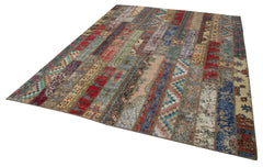 Kırk Yama Gri Patchwork Pamuk Yün El Dokuma Halısı 243x308 Agacan