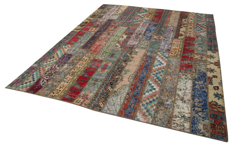 Kırk Yama Gri Patchwork Pamuk Yün El Dokuma Halısı 243x308 Agacan