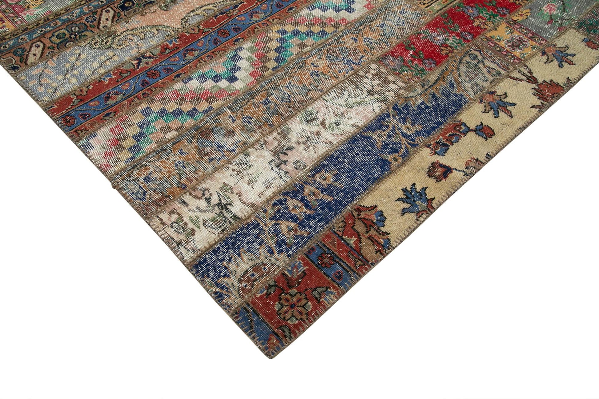 Kırk Yama Gri Patchwork Pamuk Yün El Dokuma Halısı 243x308 Agacan
