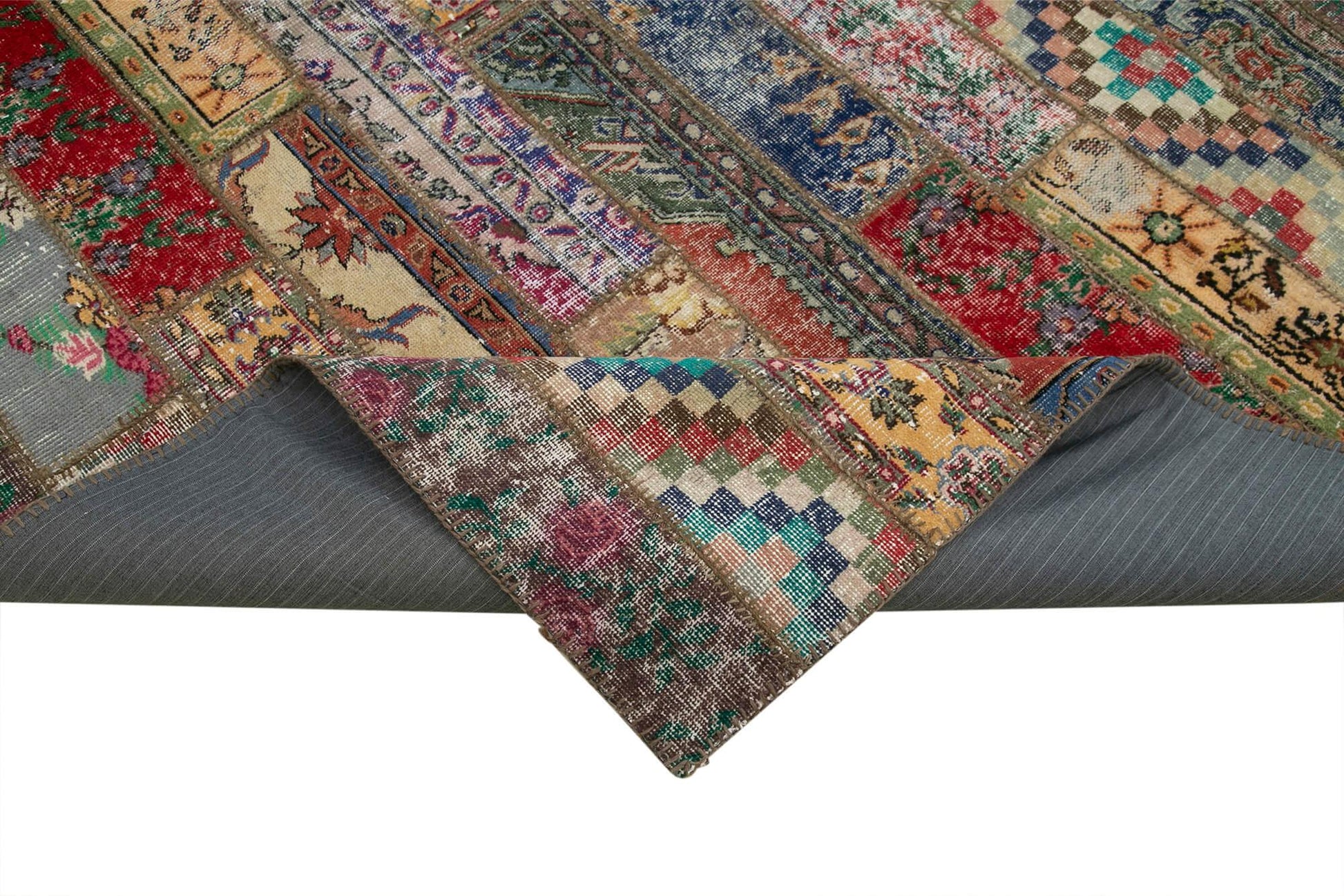 Kırk Yama Gri Patchwork Pamuk Yün El Dokuma Halısı 243x308 Agacan
