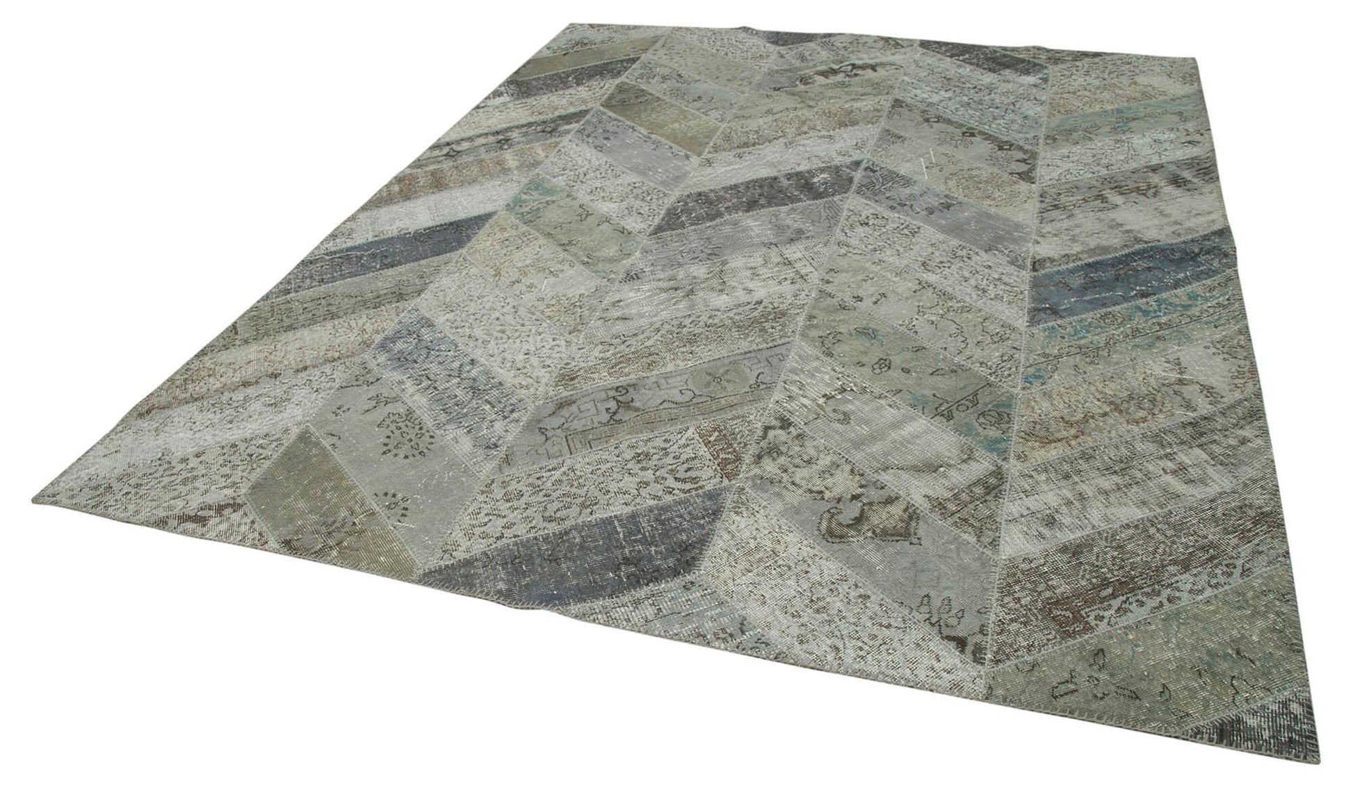 Kırk Yama Gri Patchwork Pamuk Yün El Dokuma Halısı 245x308 Agacan