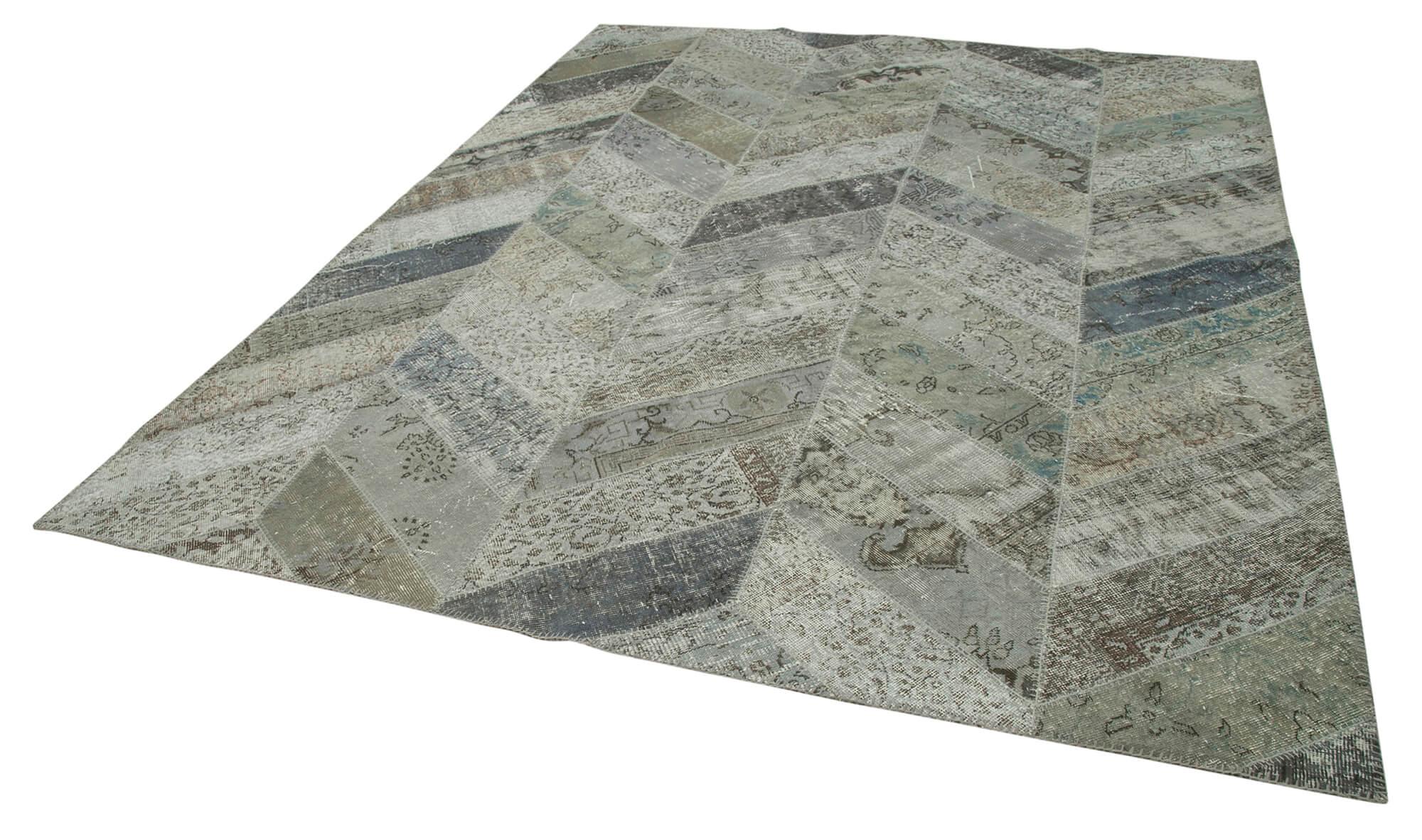 Kırk Yama Gri Patchwork Pamuk Yün El Dokuma Halısı 245x308 Agacan