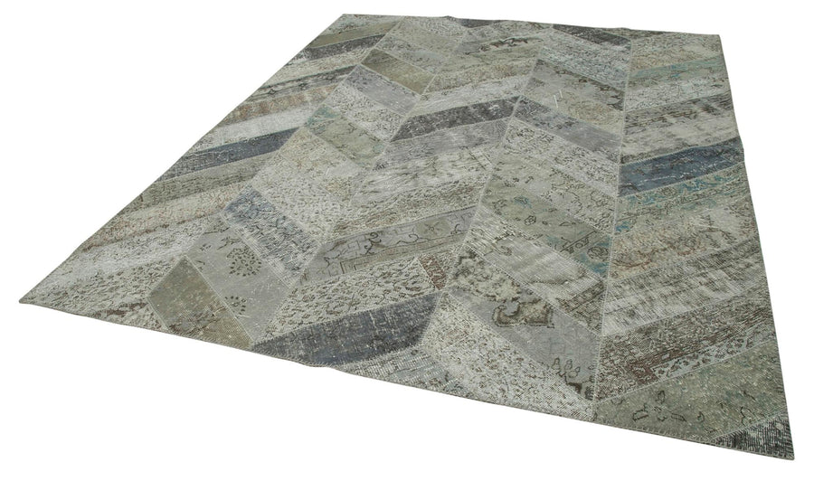 Kırk Yama Gri Patchwork Pamuk Yün El Dokuma Halısı 245x308 Agacan