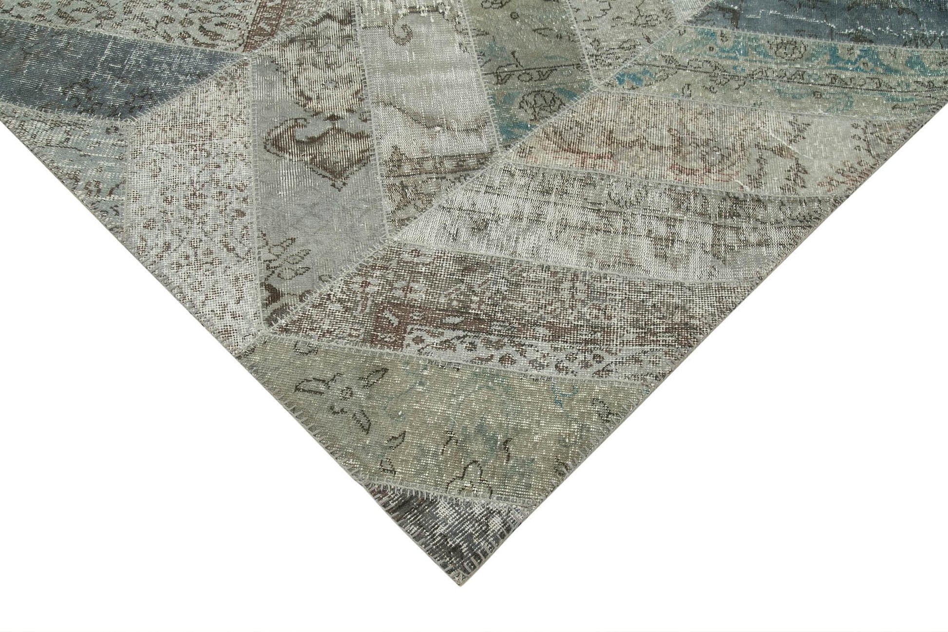 Kırk Yama Gri Patchwork Pamuk Yün El Dokuma Halısı 245x308 Agacan