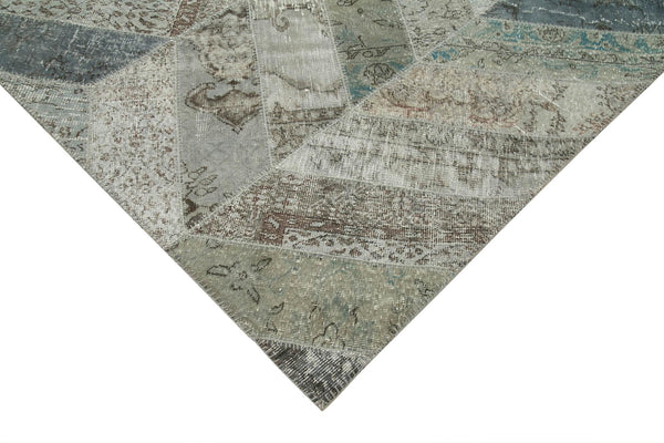 Kırk Yama Gri Patchwork Pamuk Yün El Dokuma Halısı 245x308 Agacan