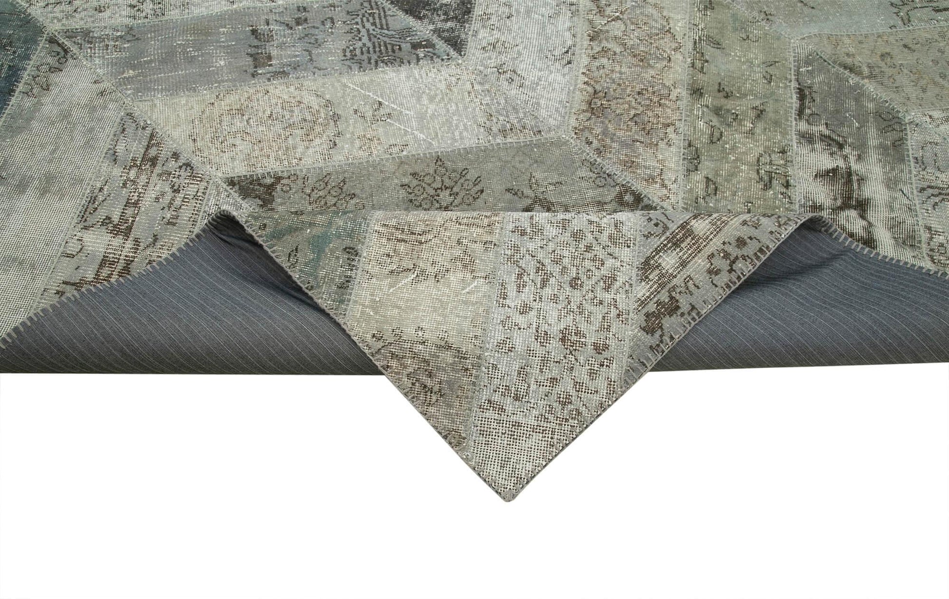 Kırk Yama Gri Patchwork Pamuk Yün El Dokuma Halısı 245x308 Agacan
