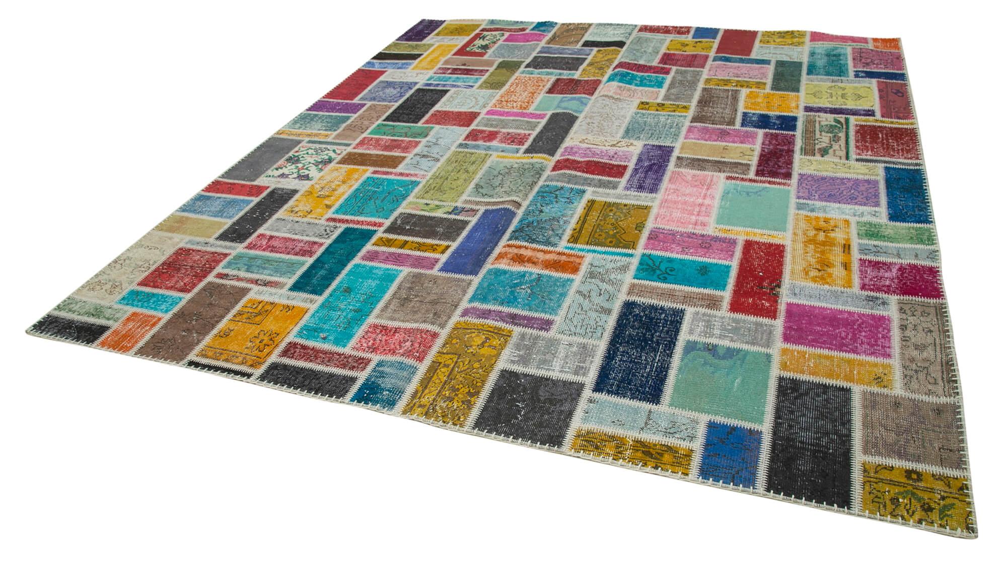 Kırk Yama Gri Patchwork Pamuk Yün El Dokuma Halısı 260x300 Agacan