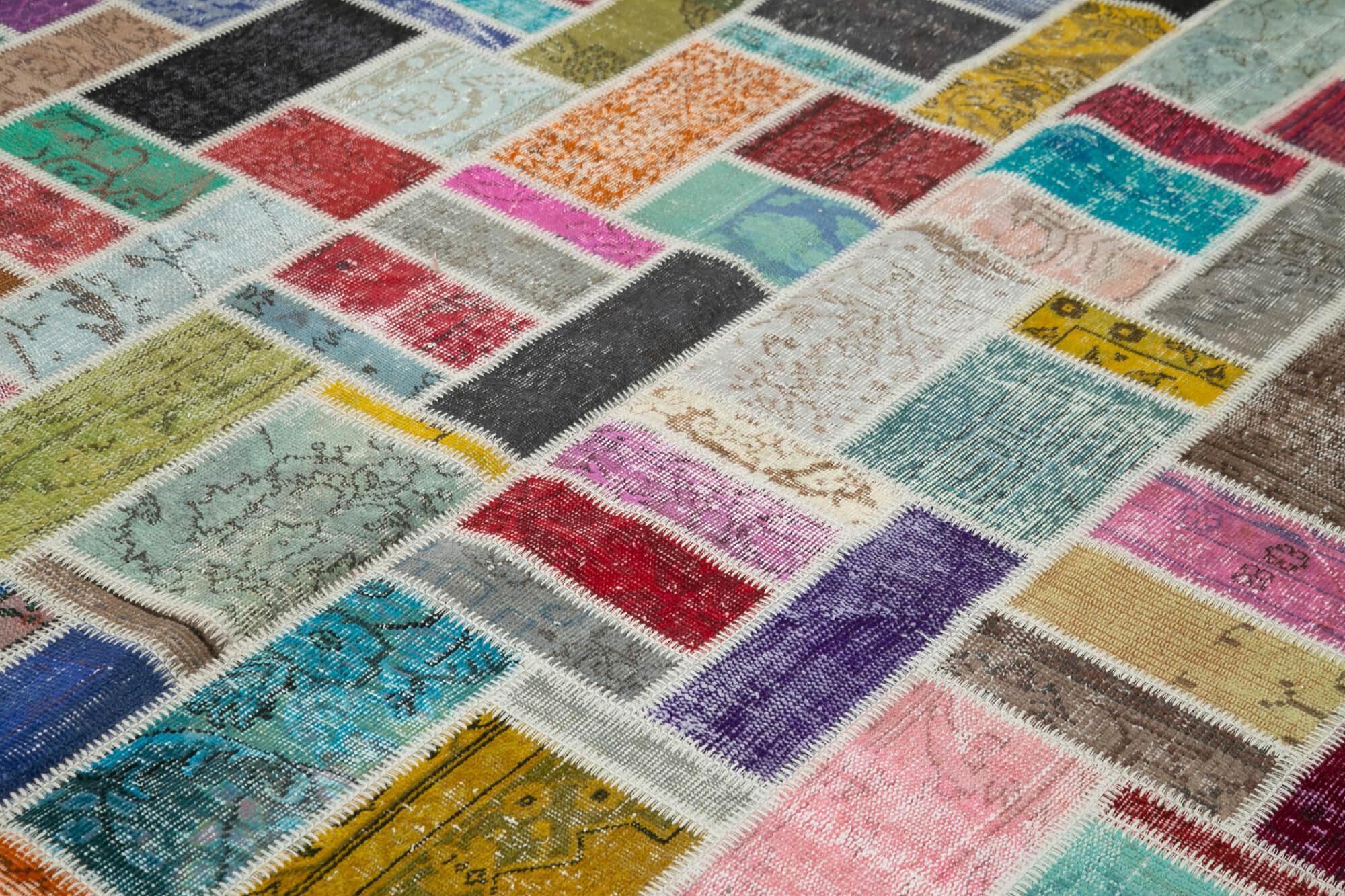 Kırk Yama Gri Patchwork Pamuk Yün El Dokuma Halısı 260x300 Agacan