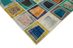 Kırk Yama Gri Patchwork Pamuk Yün El Dokuma Halısı 238x320 Agacan