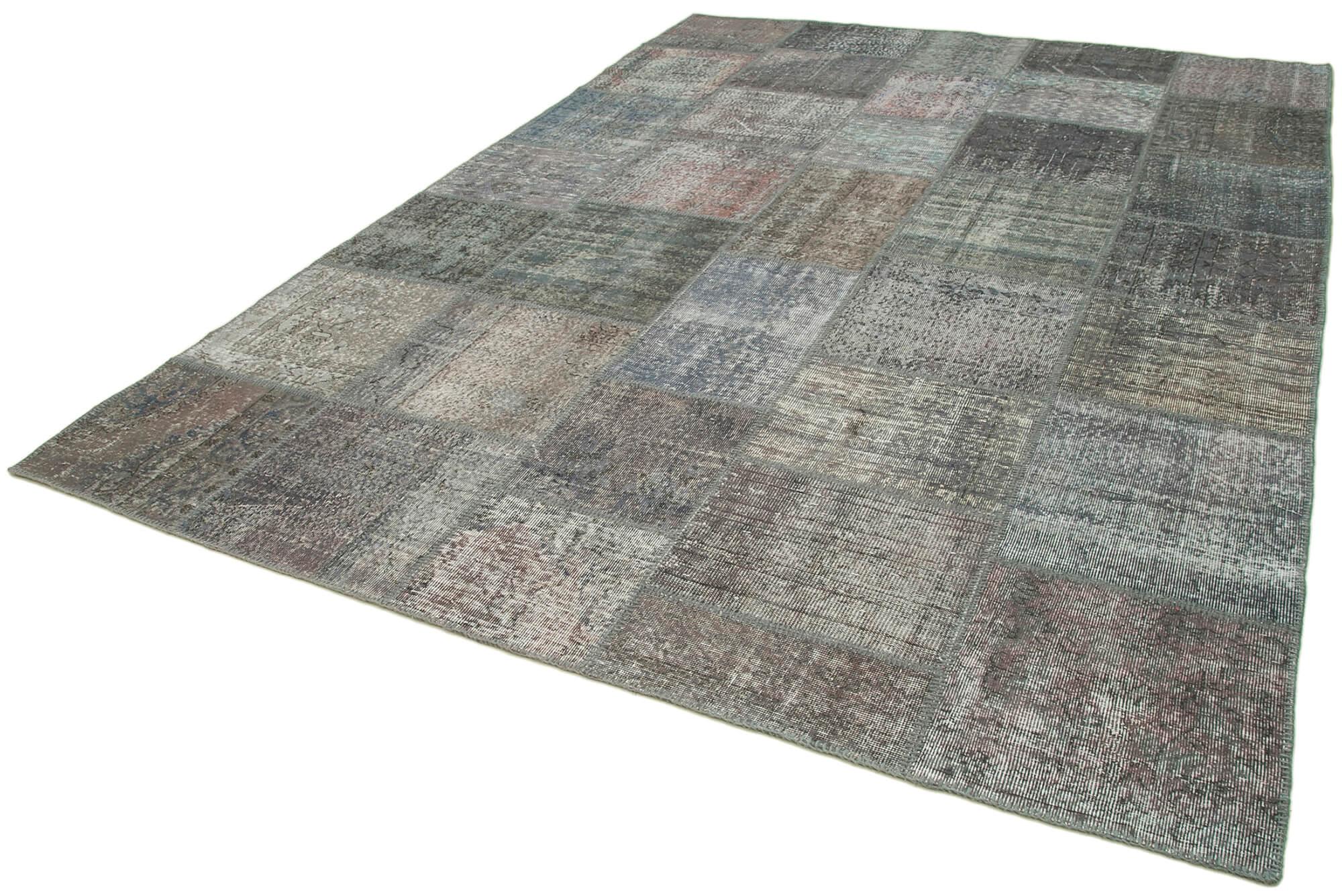 Kırk Yama Gri Patchwork Pamuk Yün El Dokuma Halısı 247x350 Agacan