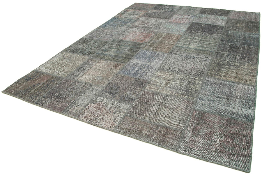 Kırk Yama Gri Patchwork Pamuk Yün El Dokuma Halısı 247x350 Agacan