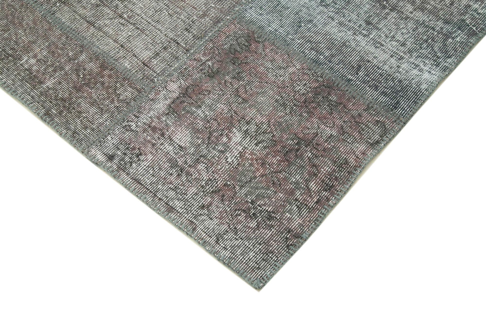 Kırk Yama Gri Patchwork Pamuk Yün El Dokuma Halısı 247x350 Agacan