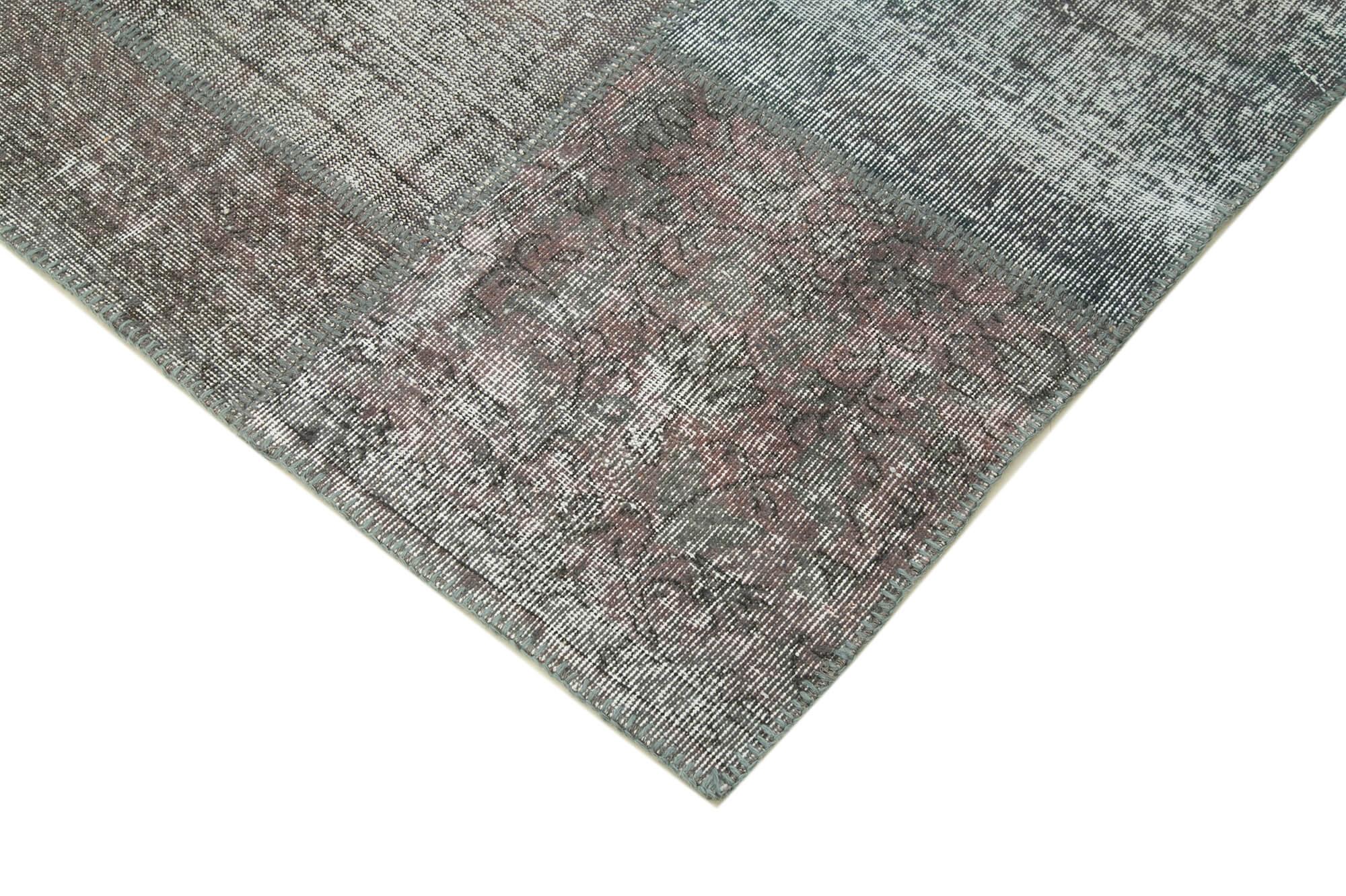 Kırk Yama Gri Patchwork Pamuk Yün El Dokuma Halısı 247x350 Agacan