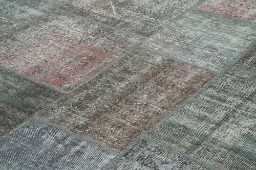 Kırk Yama Gri Patchwork Pamuk Yün El Dokuma Halısı 247x350 Agacan