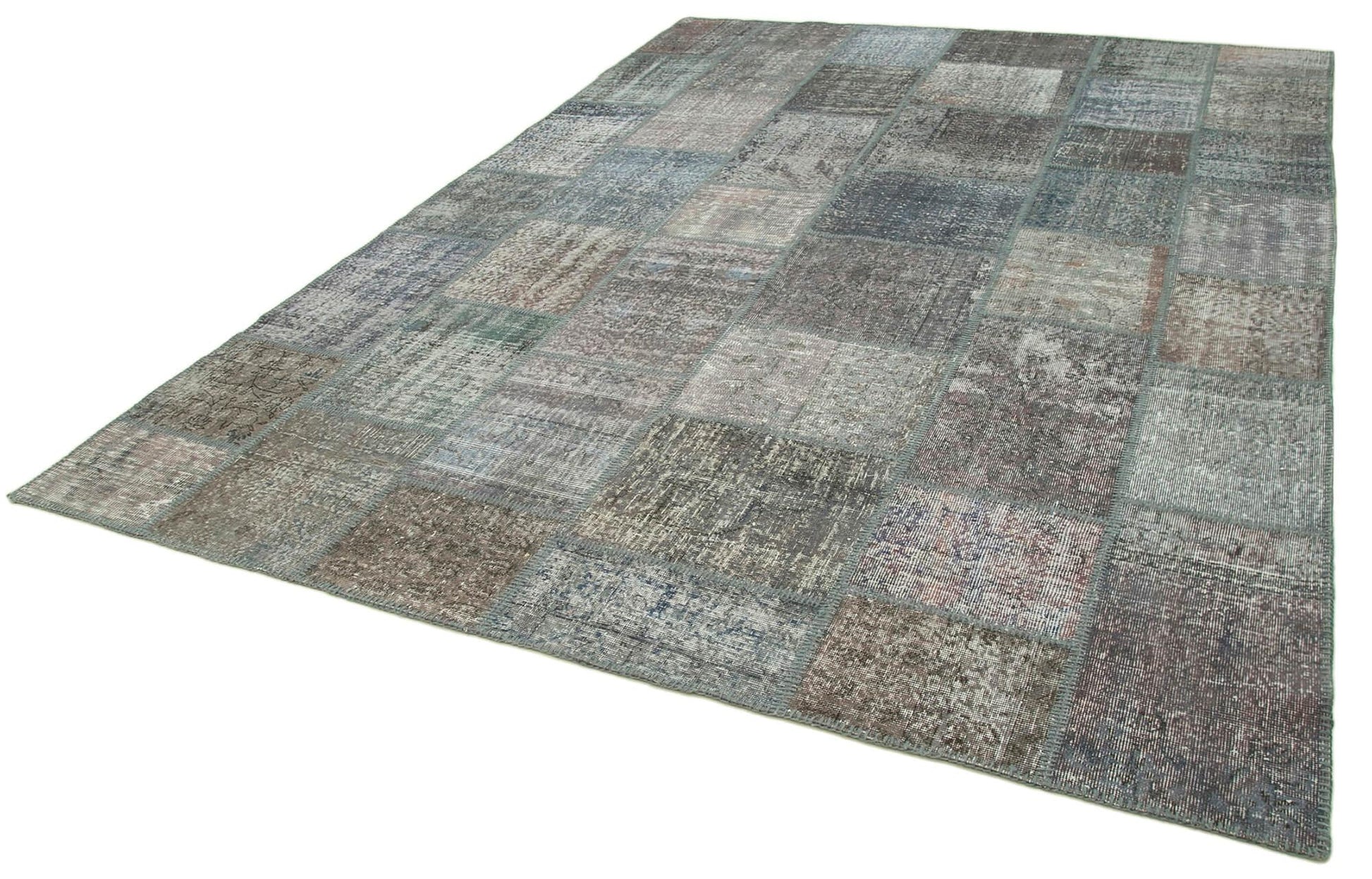 Kırk Yama Gri Patchwork Pamuk Yün El Dokuma Halısı 248x349 Agacan