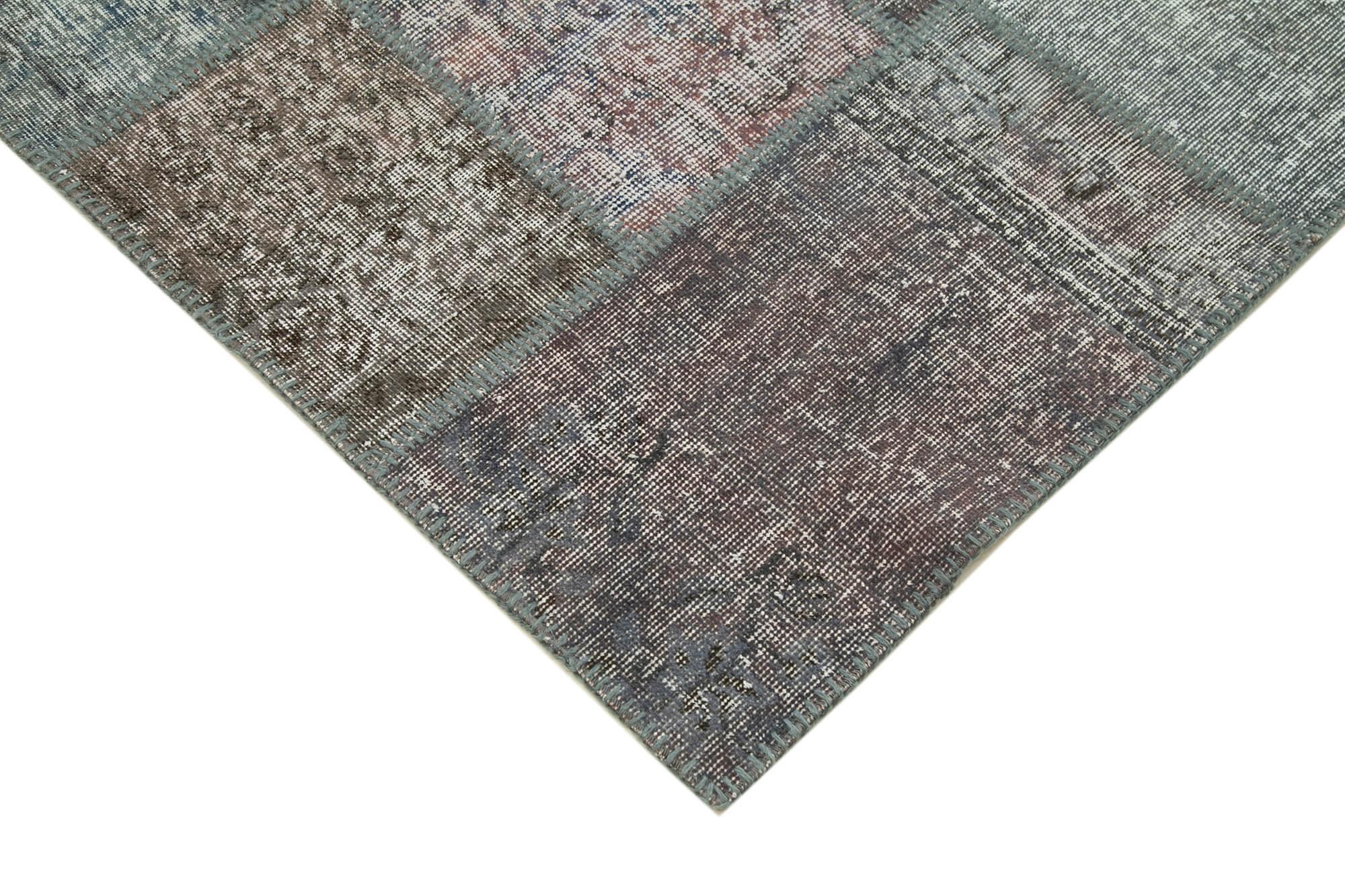 Kırk Yama Gri Patchwork Pamuk Yün El Dokuma Halısı 248x349 Agacan