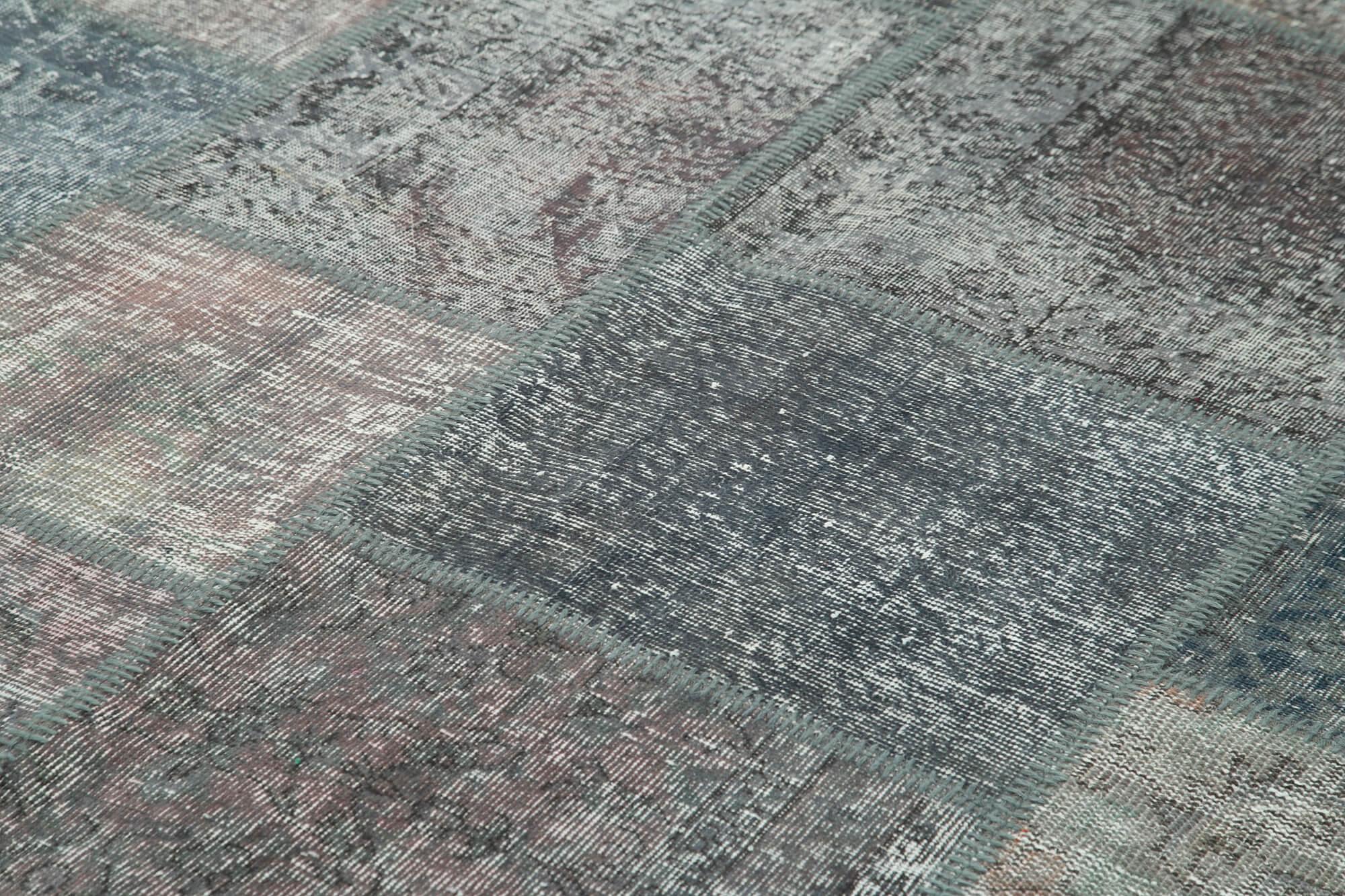 Kırk Yama Gri Patchwork Pamuk Yün El Dokuma Halısı 248x349 Agacan
