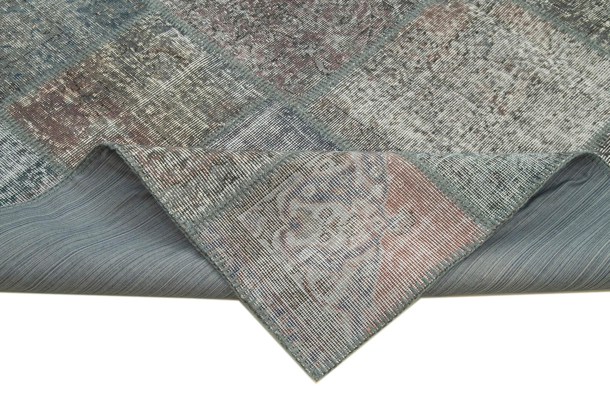 Kırk Yama Gri Patchwork Pamuk Yün El Dokuma Halısı 248x349 Agacan