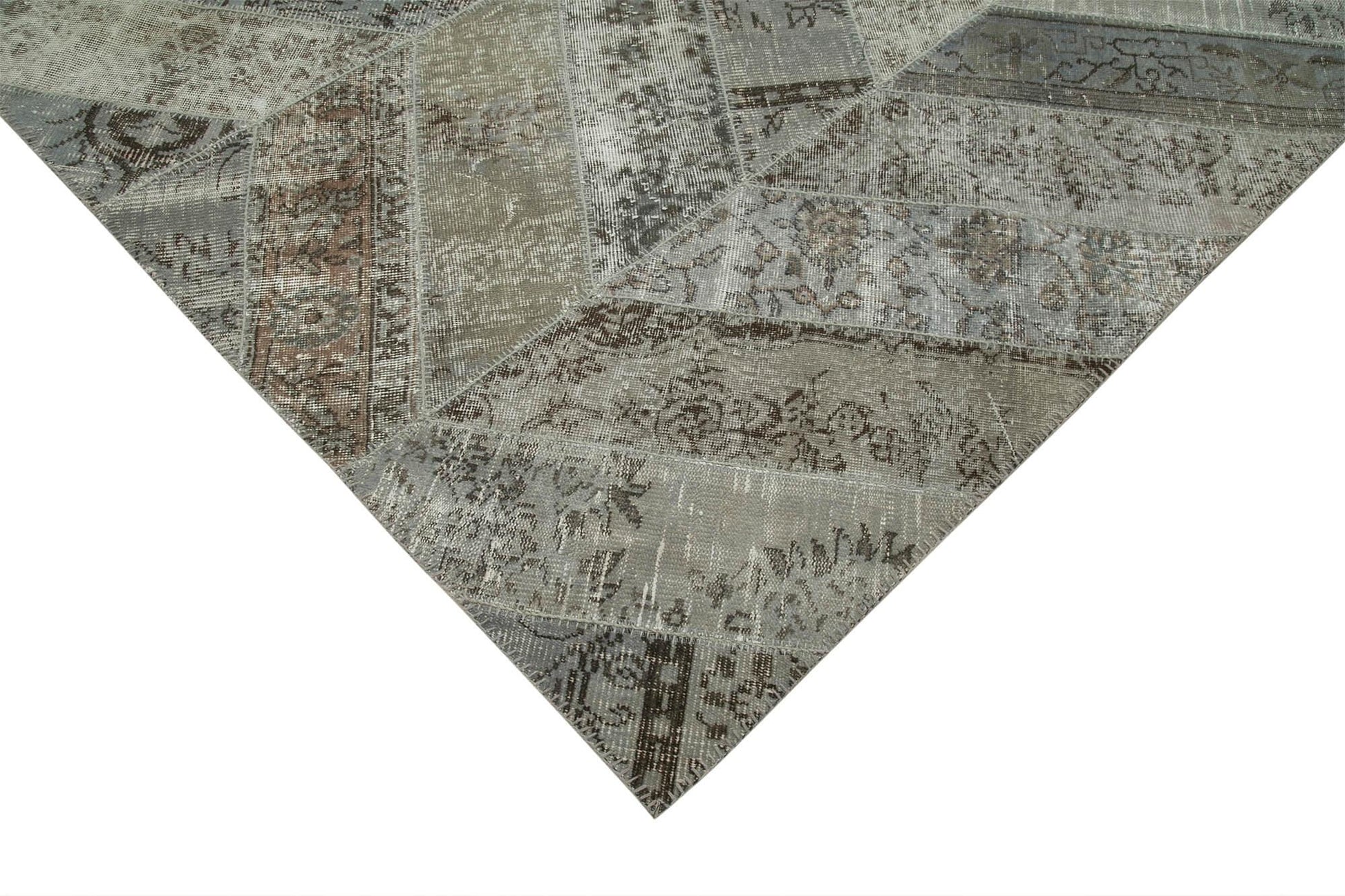 Kırk Yama Gri Patchwork Pamuk Yün El Dokuma Halısı 275x370 Agacan