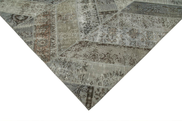 Kırk Yama Gri Patchwork Pamuk Yün El Dokuma Halısı 275x370 Agacan