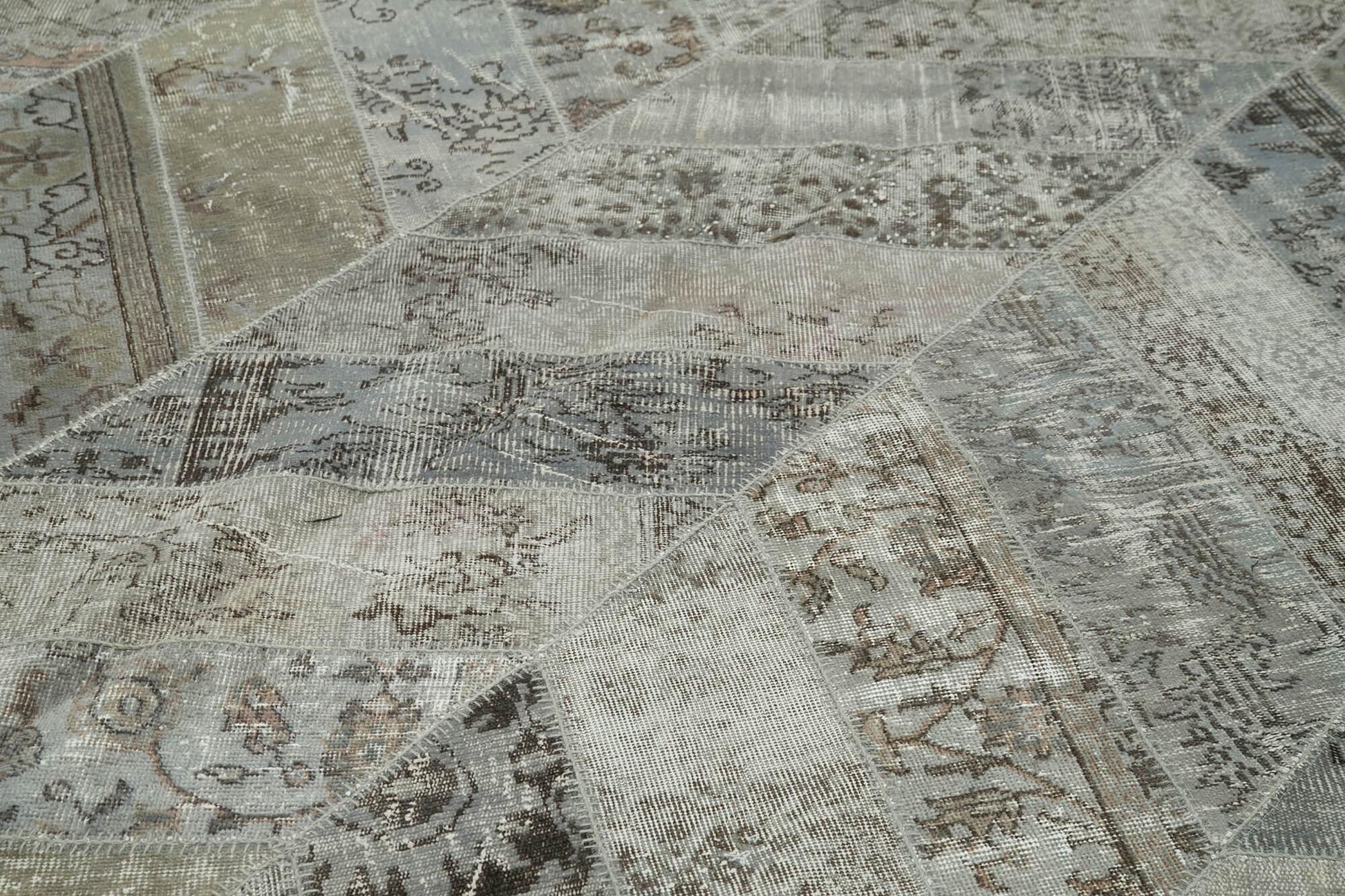 Kırk Yama Gri Patchwork Pamuk Yün El Dokuma Halısı 275x370 Agacan