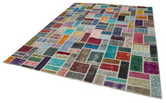 Kırk Yama Gri Patchwork Pamuk Yün El Dokuma Halısı 263x358 Agacan