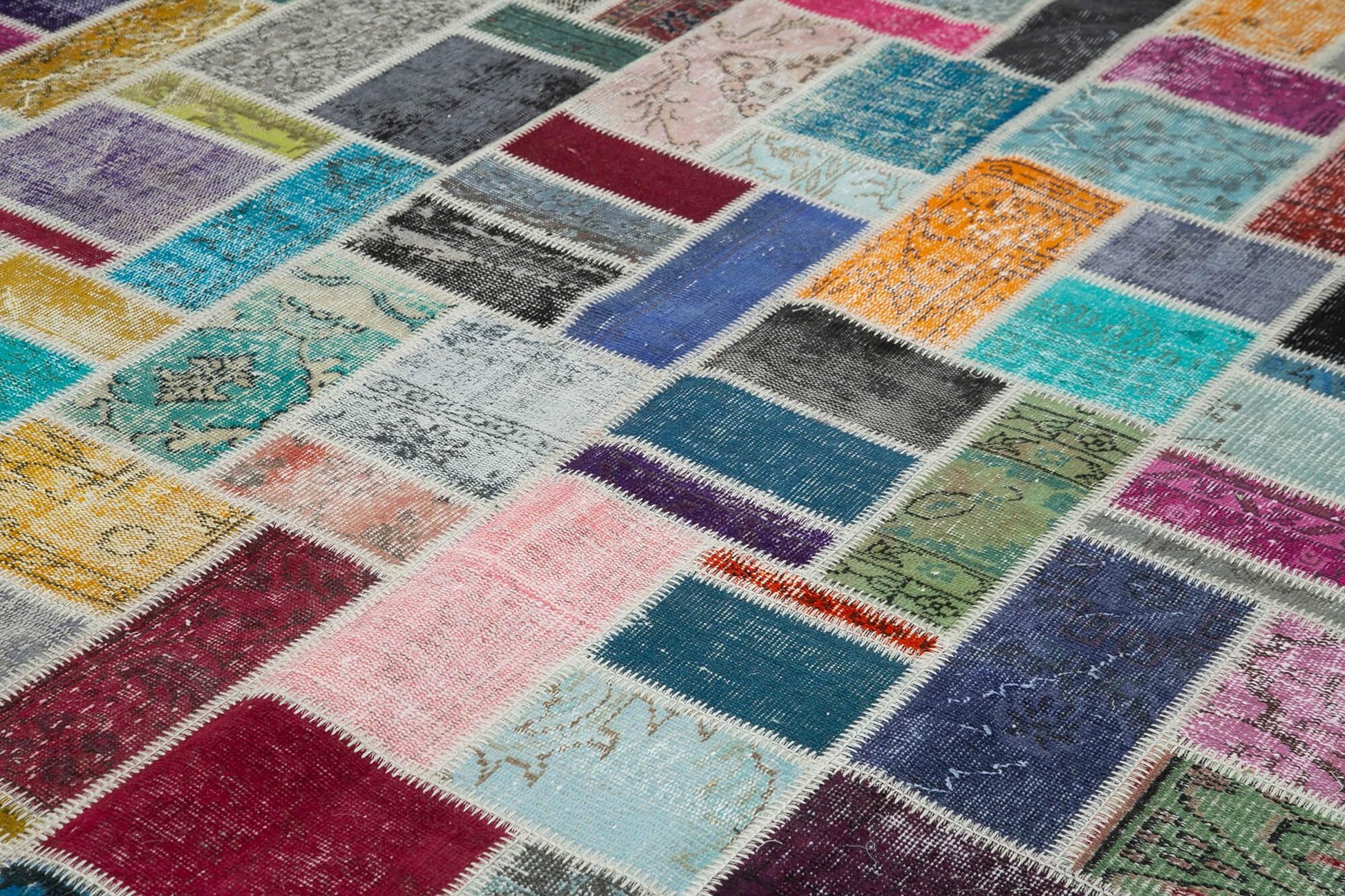 Kırk Yama Gri Patchwork Pamuk Yün El Dokuma Halısı 263x358 Agacan