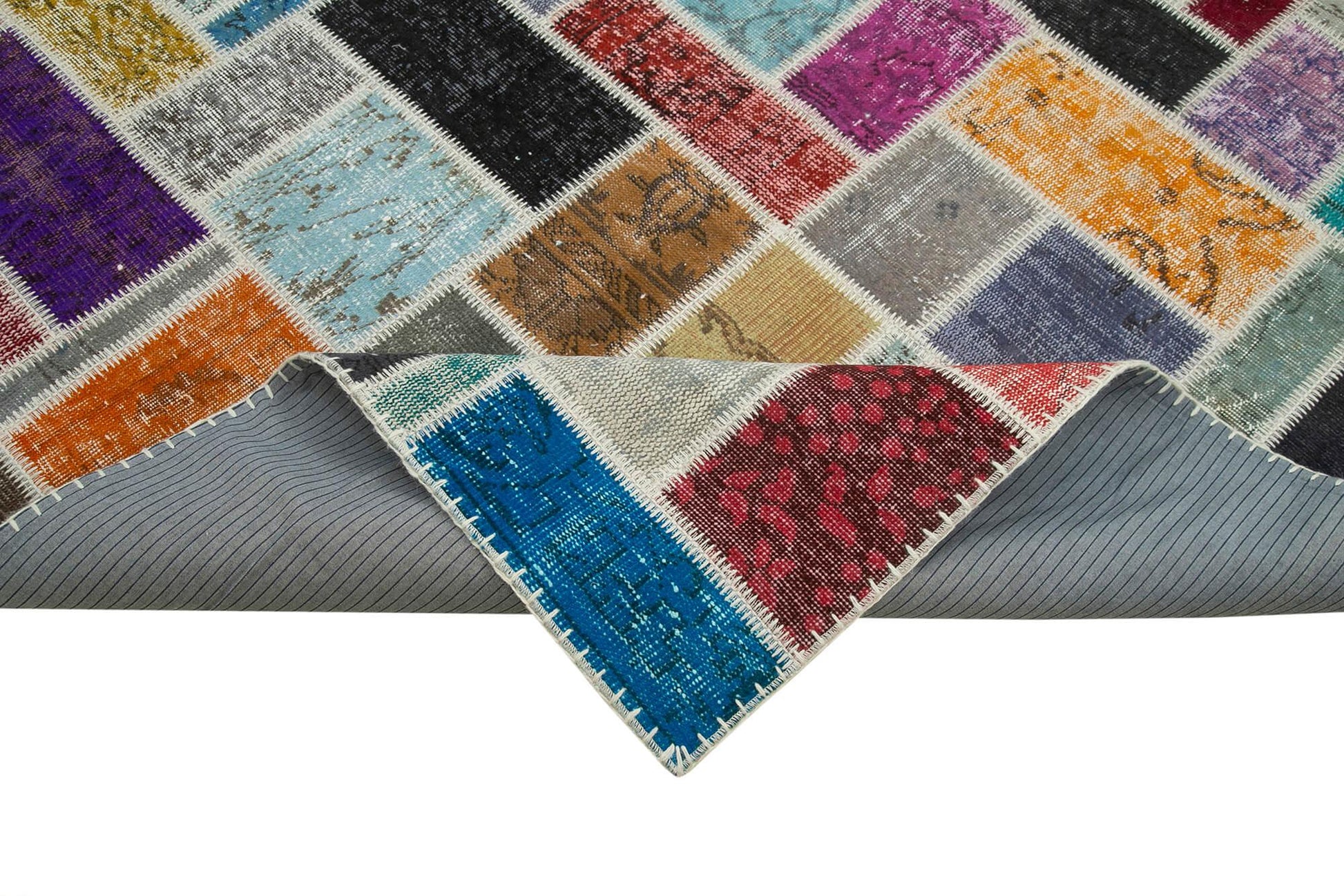 Kırk Yama Gri Patchwork Pamuk Yün El Dokuma Halısı 263x358 Agacan