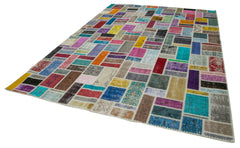 Kırk Yama Gri Patchwork Pamuk Yün El Dokuma Halısı 265x360 Agacan