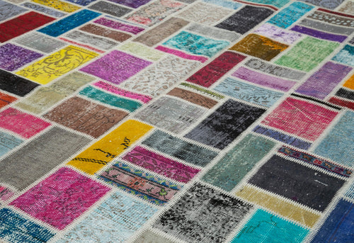 Kırk Yama Gri Patchwork Pamuk Yün El Dokuma Halısı 265x360 Agacan