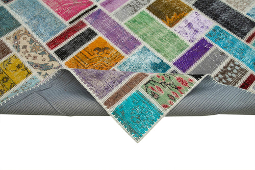 Kırk Yama Gri Patchwork Pamuk Yün El Dokuma Halısı 265x360 Agacan