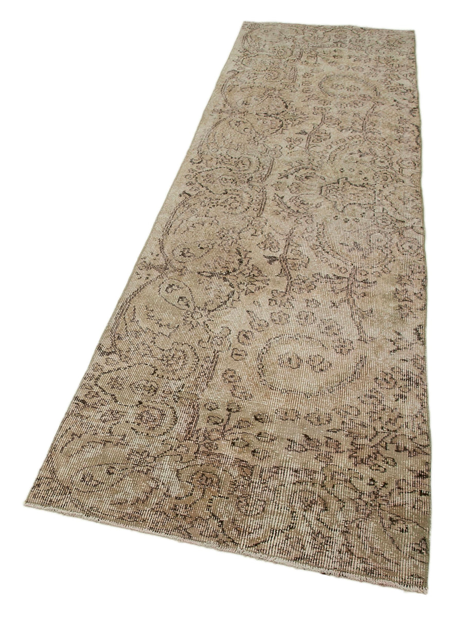 Overdyed Vintage Bej Eskitme Pamuk Yün El Dokuma Halısı 83x290 Agacan