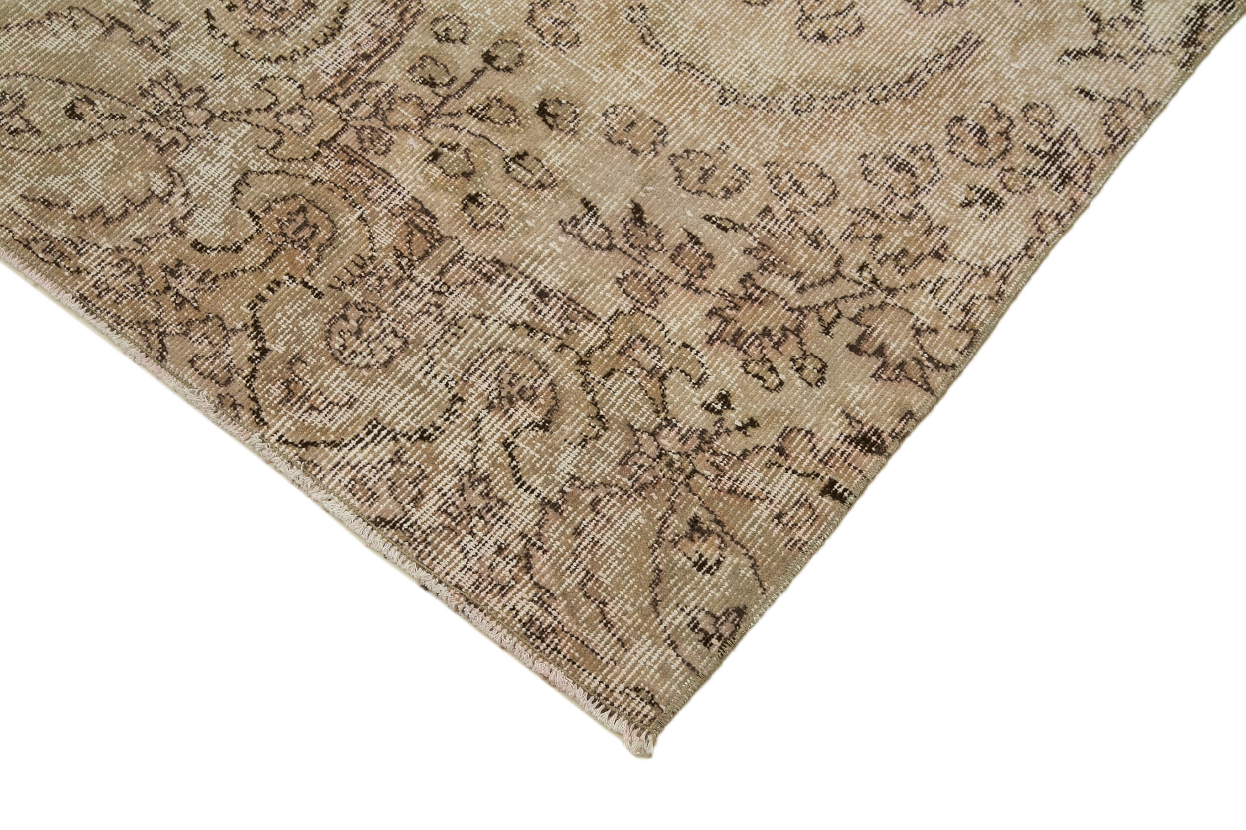 Overdyed Vintage Bej Eskitme Pamuk Yün El Dokuma Halısı 83x290 Agacan