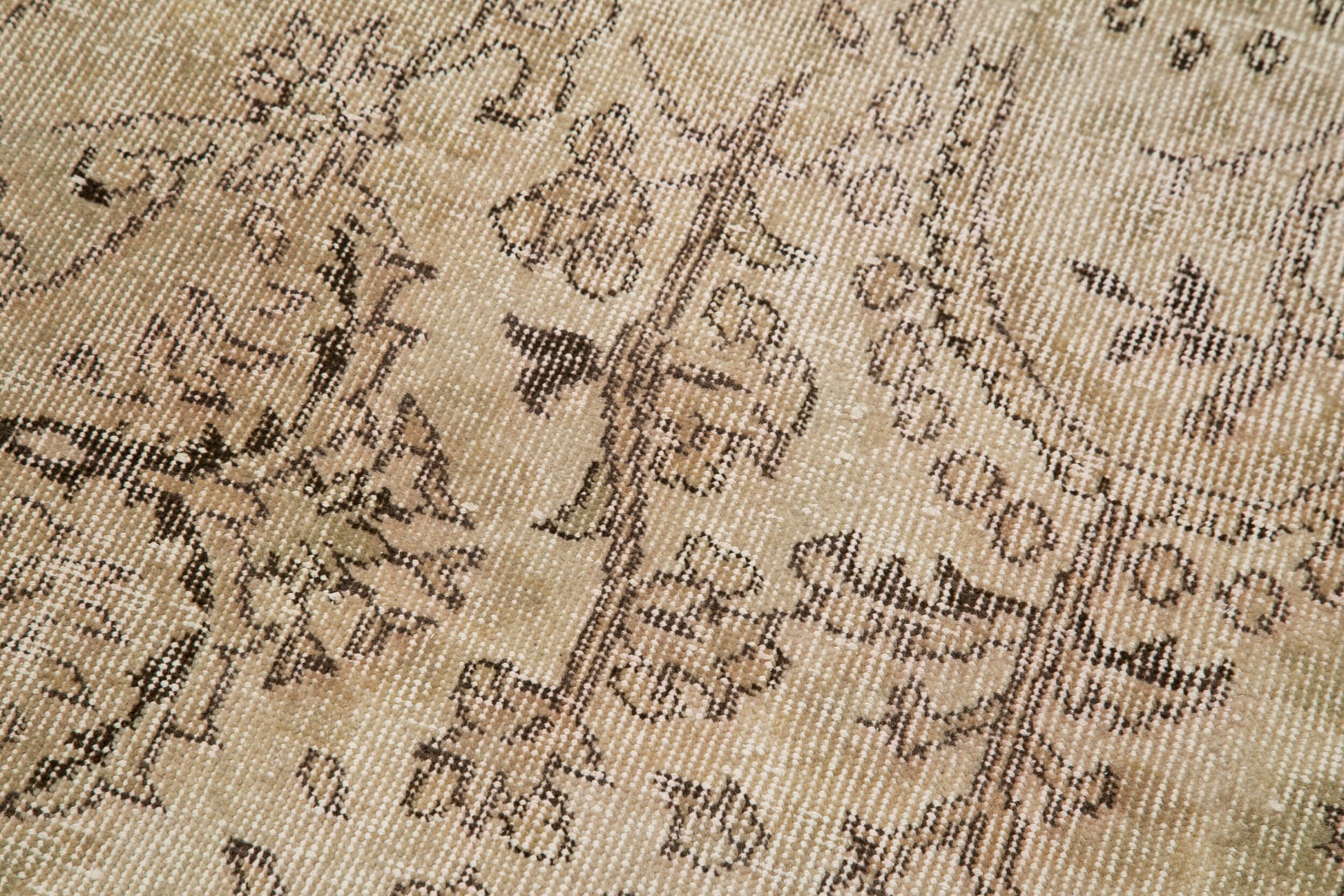 Overdyed Vintage Bej Eskitme Pamuk Yün El Dokuma Halısı 83x290 Agacan