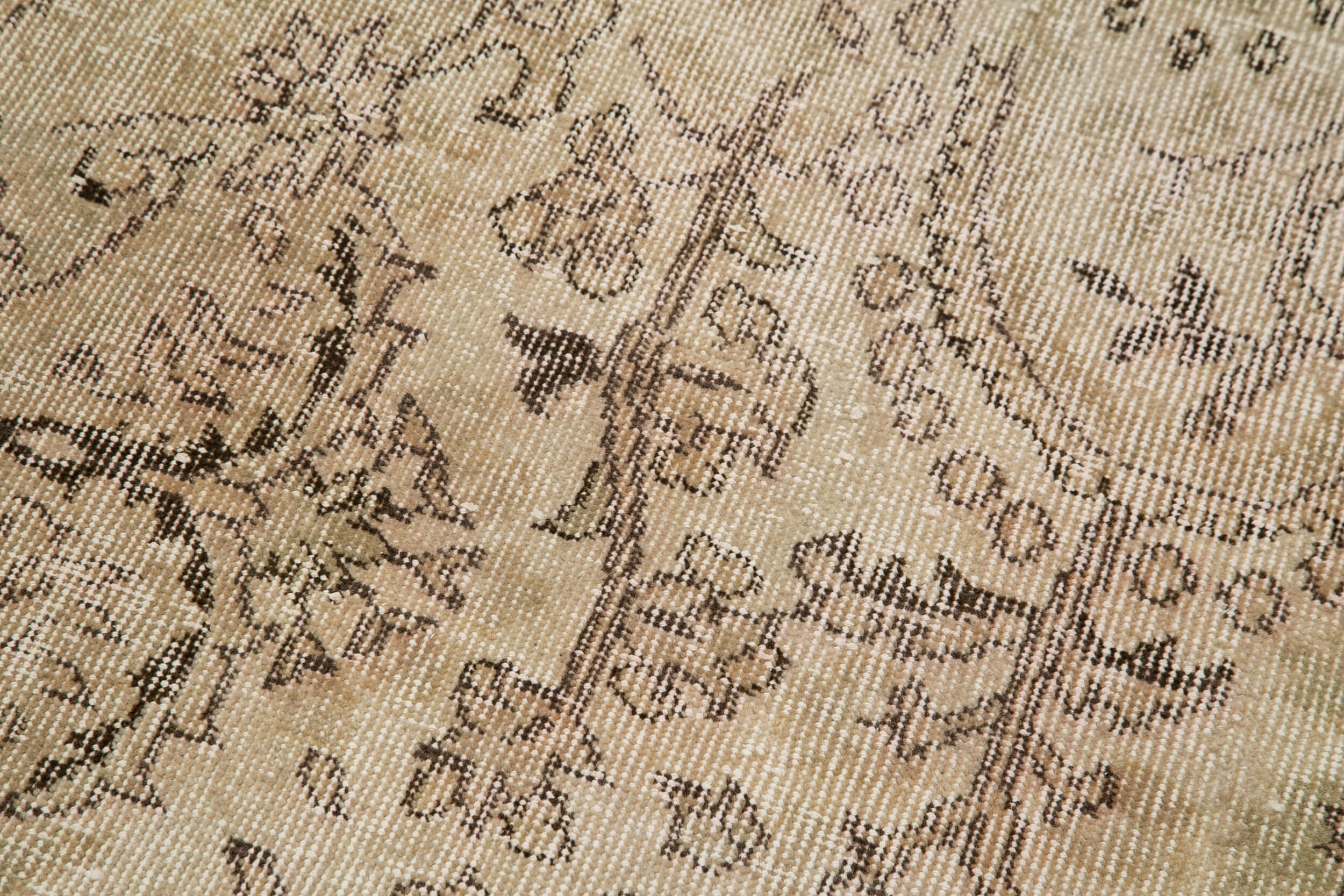 Overdyed Vintage Bej Eskitme Pamuk Yün El Dokuma Halısı 83x290 Agacan