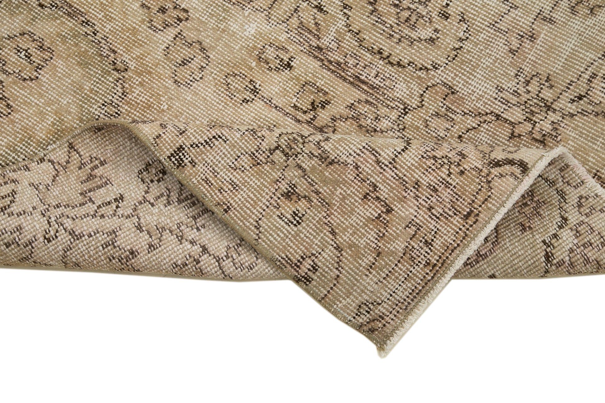 Overdyed Vintage Bej Eskitme Pamuk Yün El Dokuma Halısı 83x290 Agacan