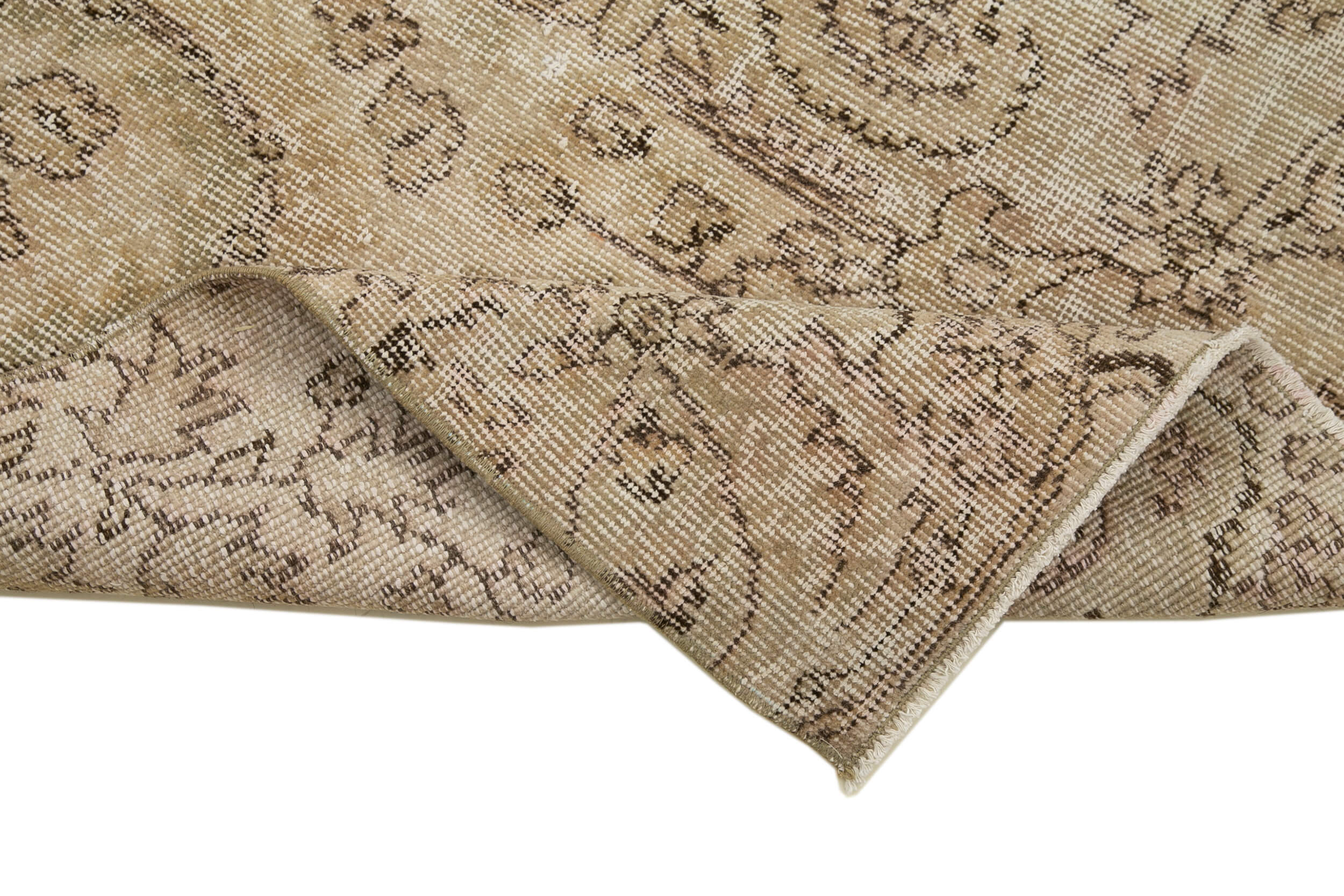 Overdyed Vintage Bej Eskitme Pamuk Yün El Dokuma Halısı 83x290 Agacan