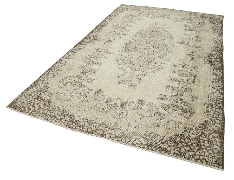 Vintage Bej Eskitme Pamuk Yün El Dokuma Halısı 181x320 Agacan