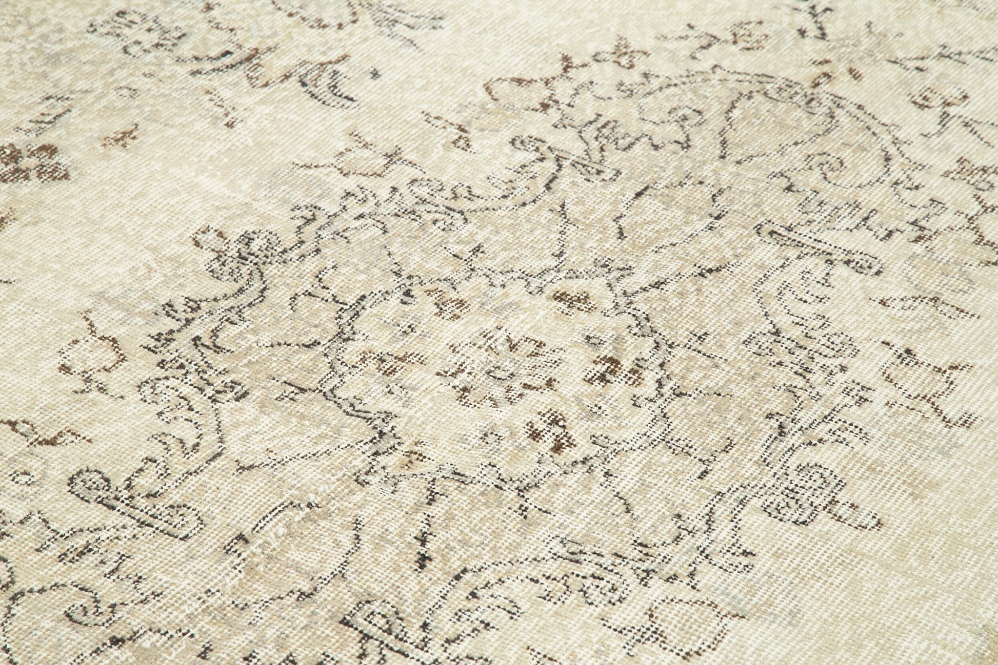 Vintage Bej Eskitme Pamuk Yün El Dokuma Halısı 181x320 Agacan