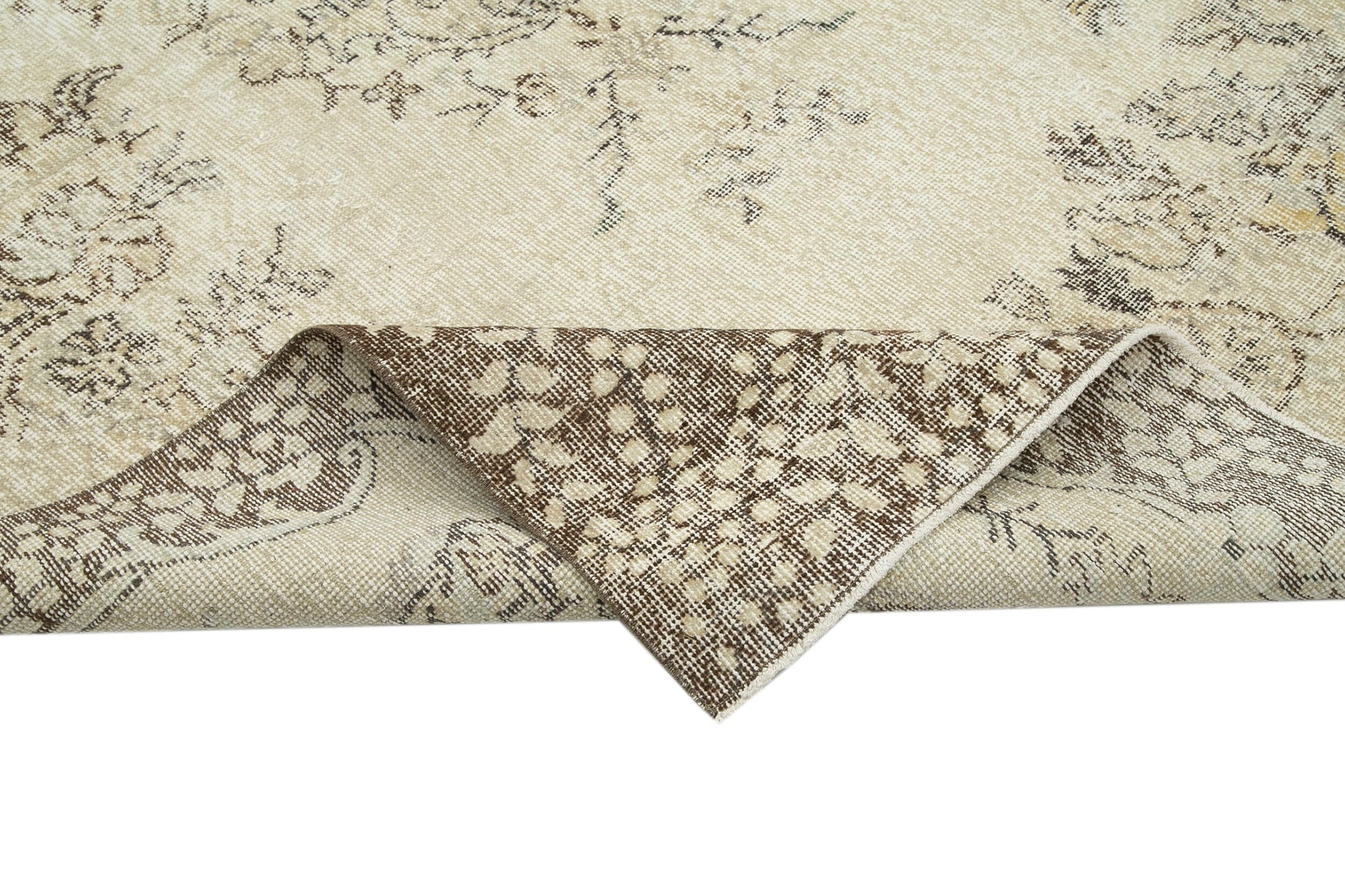 Vintage Bej Eskitme Pamuk Yün El Dokuma Halısı 181x320 Agacan