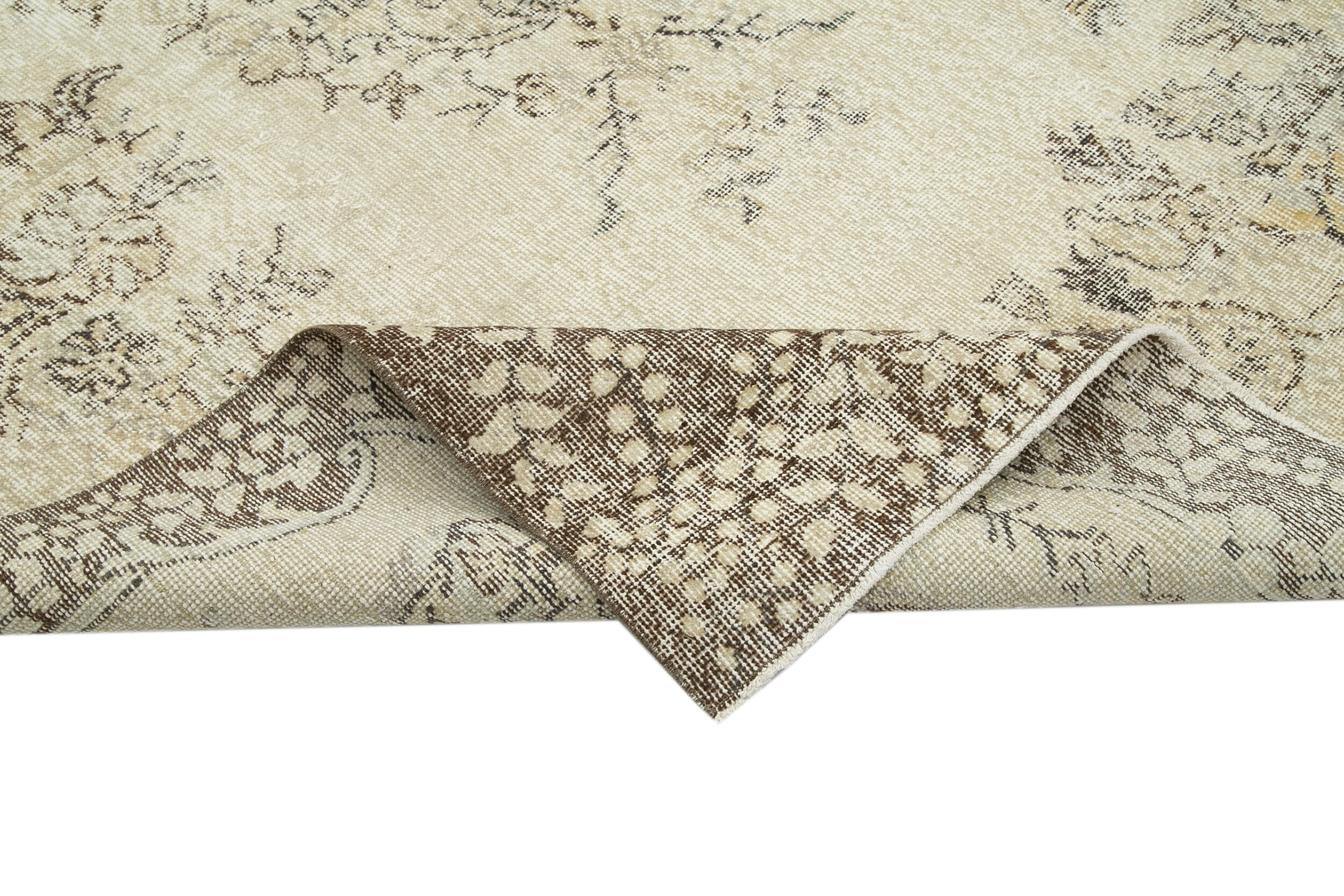 Vintage Bej Eskitme Pamuk Yün El Dokuma Halısı 181x320 Agacan