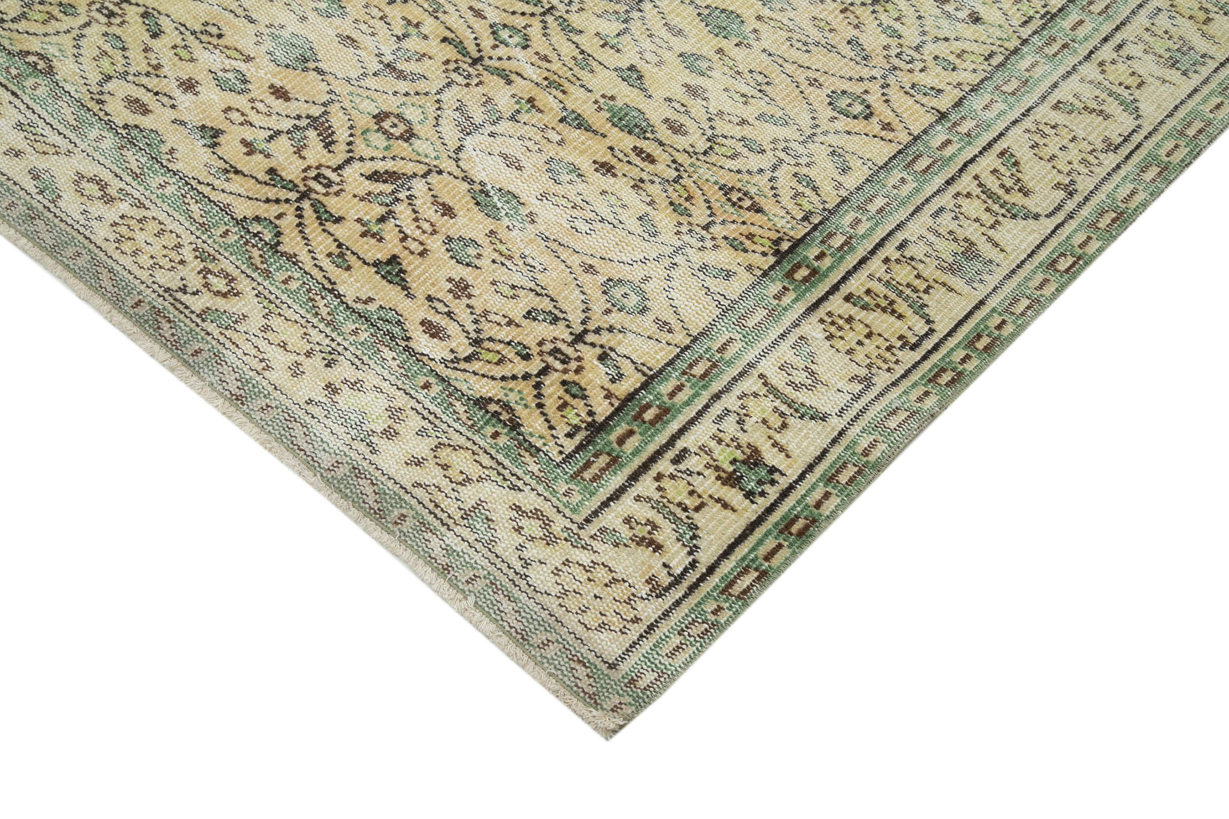 Vintage Bej Eskitme Pamuk Yün El Dokuma Halısı 177x267 Agacan