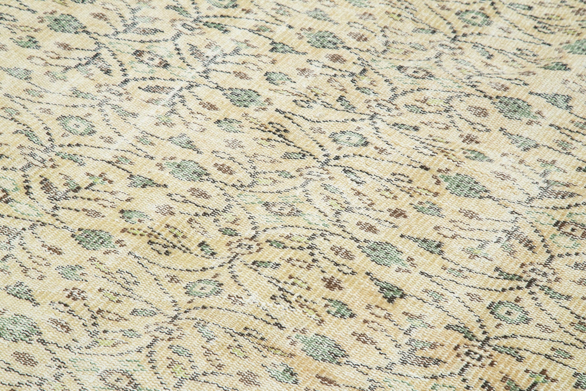 Vintage Bej Eskitme Pamuk Yün El Dokuma Halısı 177x267 Agacan