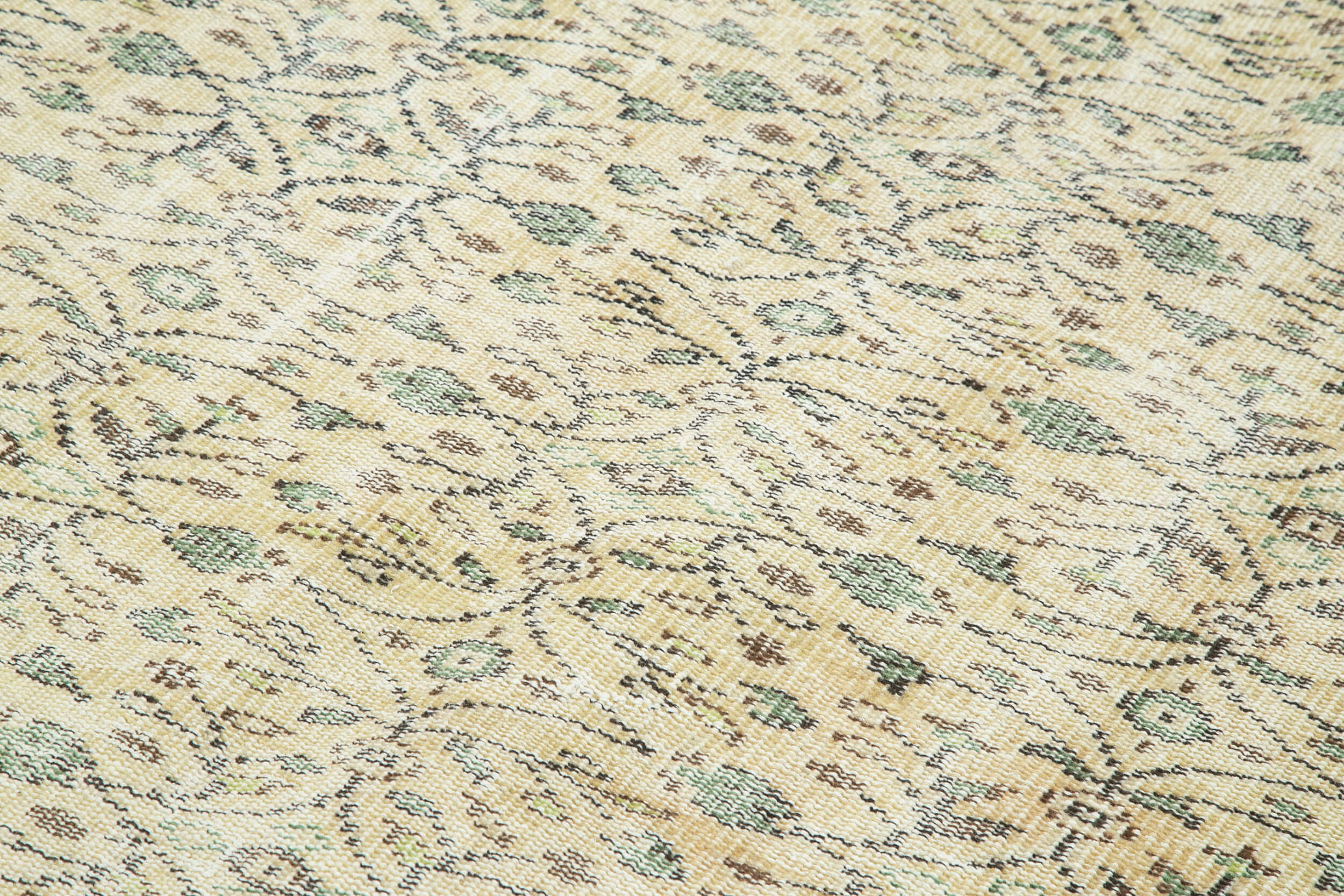 Vintage Bej Eskitme Pamuk Yün El Dokuma Halısı 177x267 Agacan